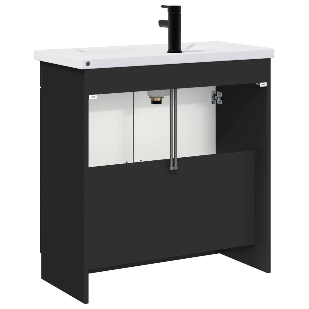 Produktbild för Badrumsmöbelset Svart 78,5 x 37,5 x 81 cm Konstruerat trä