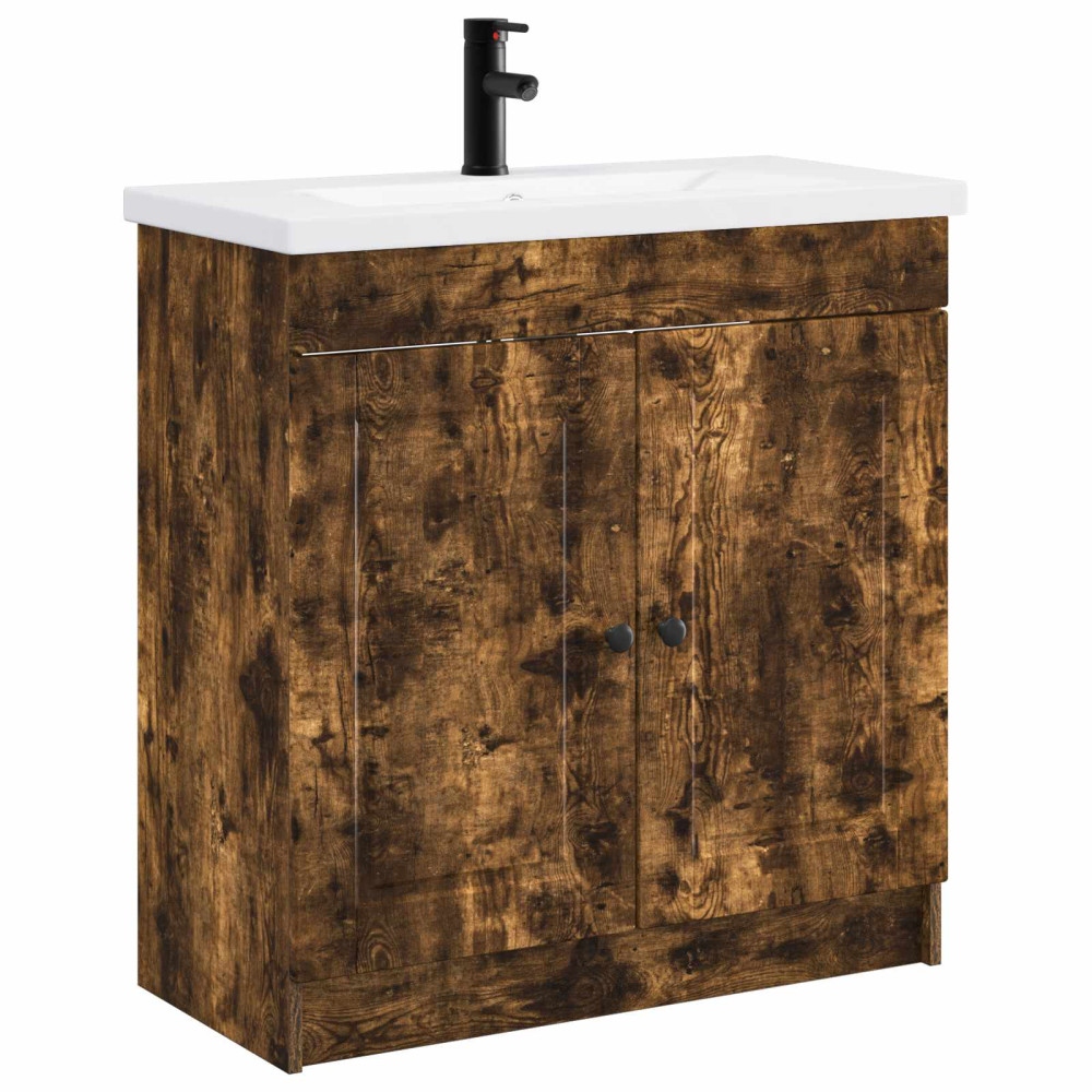 Produktbild för Badrumsmöbelset Rökt ek 78,5 x 37,5 x 81 cm Konstruerat trä