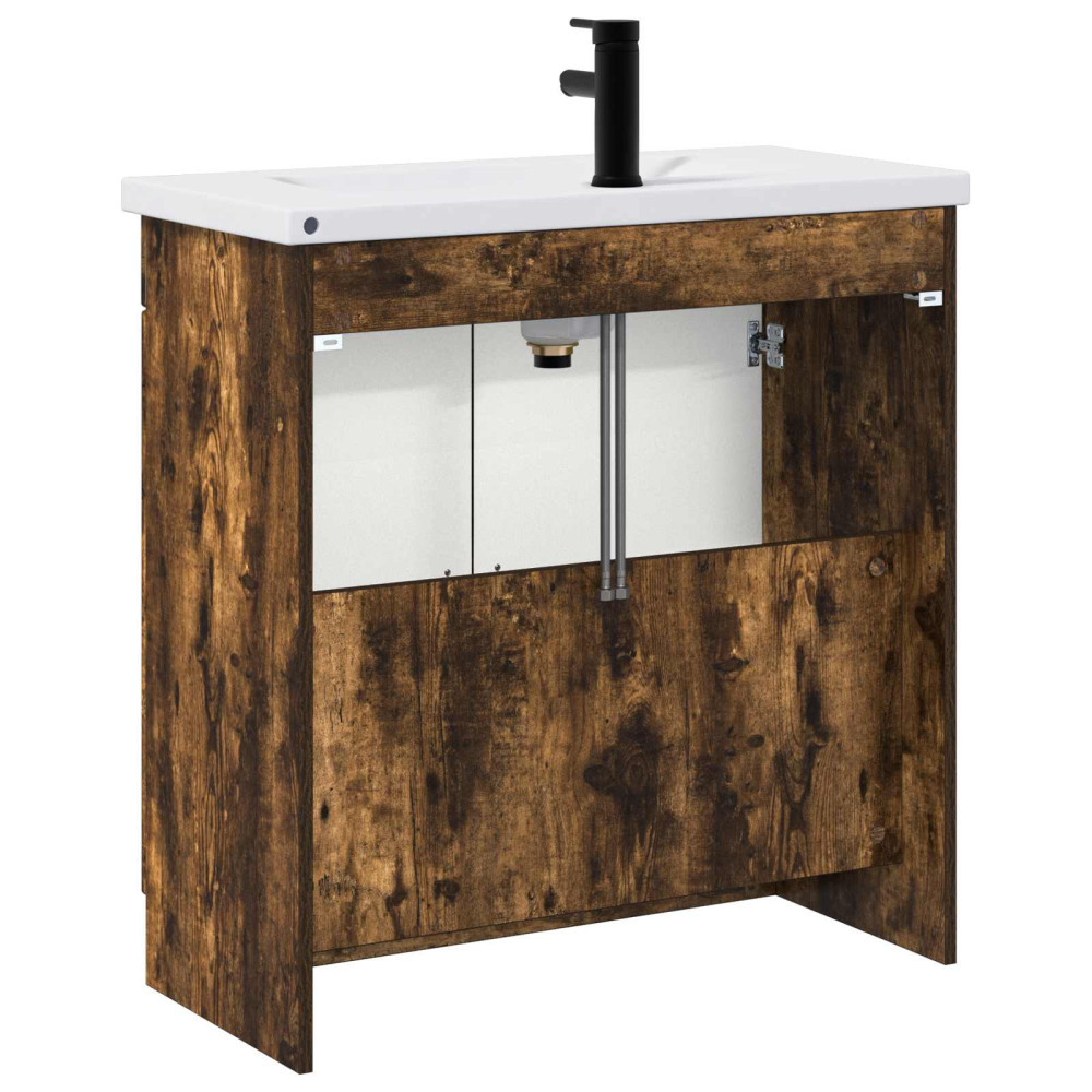 Produktbild för Badrumsmöbelset Rökt ek 78,5 x 37,5 x 81 cm Konstruerat trä