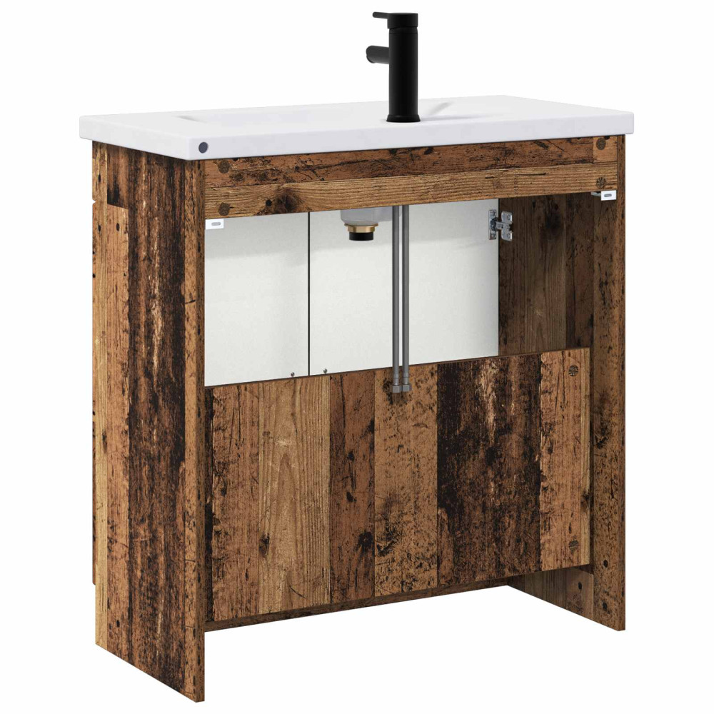 Produktbild för Badrumsmöbelset Gammalt trä 78,5 x 37,5 x 81 cm Konstruerat trä