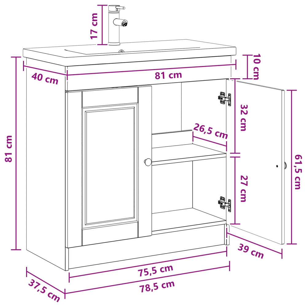 Produktbild för Badrumsmöbelset Gammalt trä 78,5 x 37,5 x 81 cm Konstruerat trä