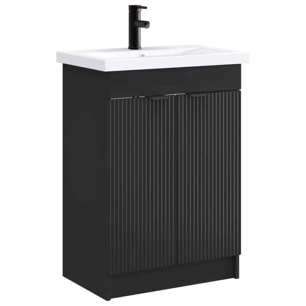 Produktbild för Badrumsmöbelset Svart 56 x 37,5 x 81 cm Konstruerat trä