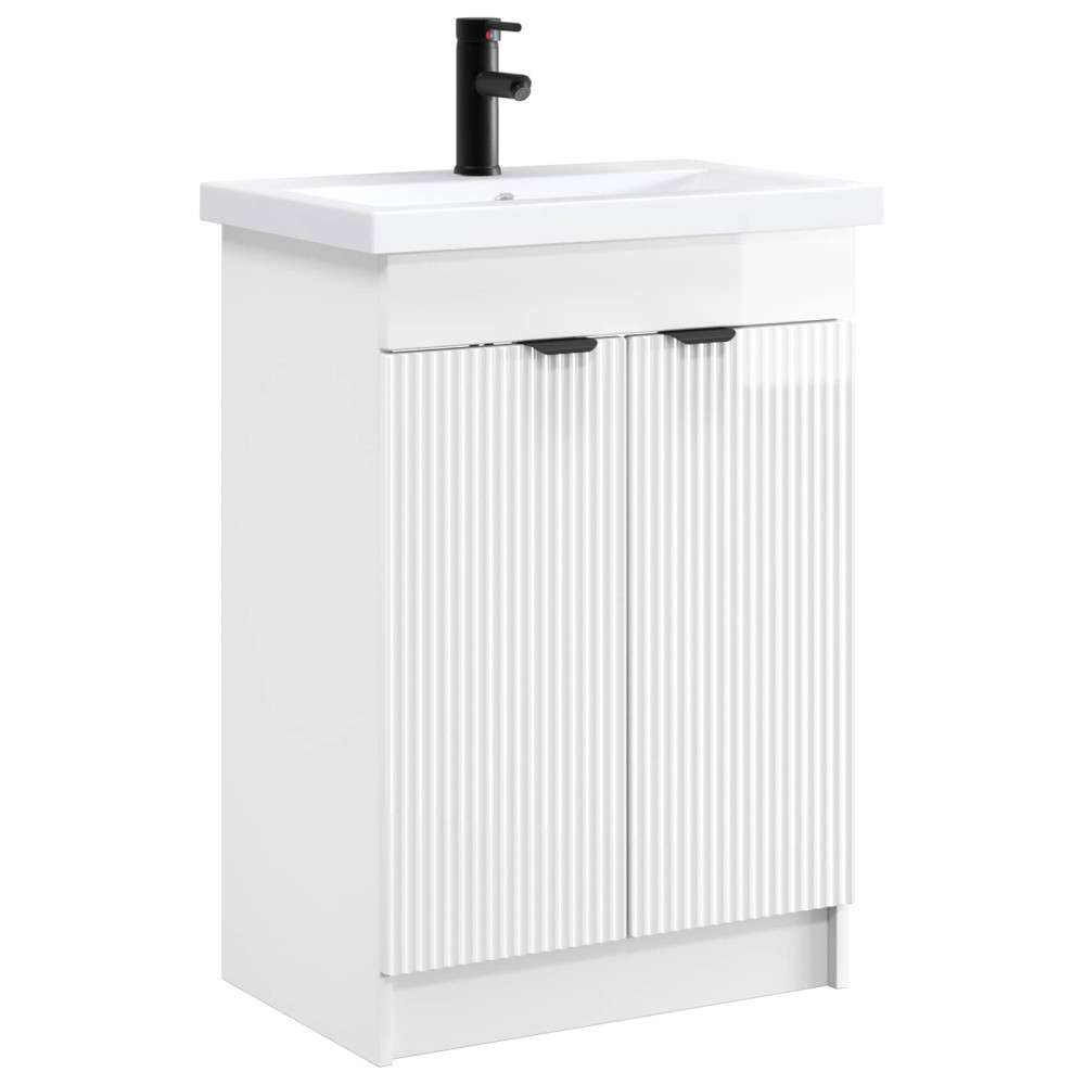 Produktbild för Badrumsmöbelset Vit högglans 56 x 37,5 x 81 cm Konstruerat trä