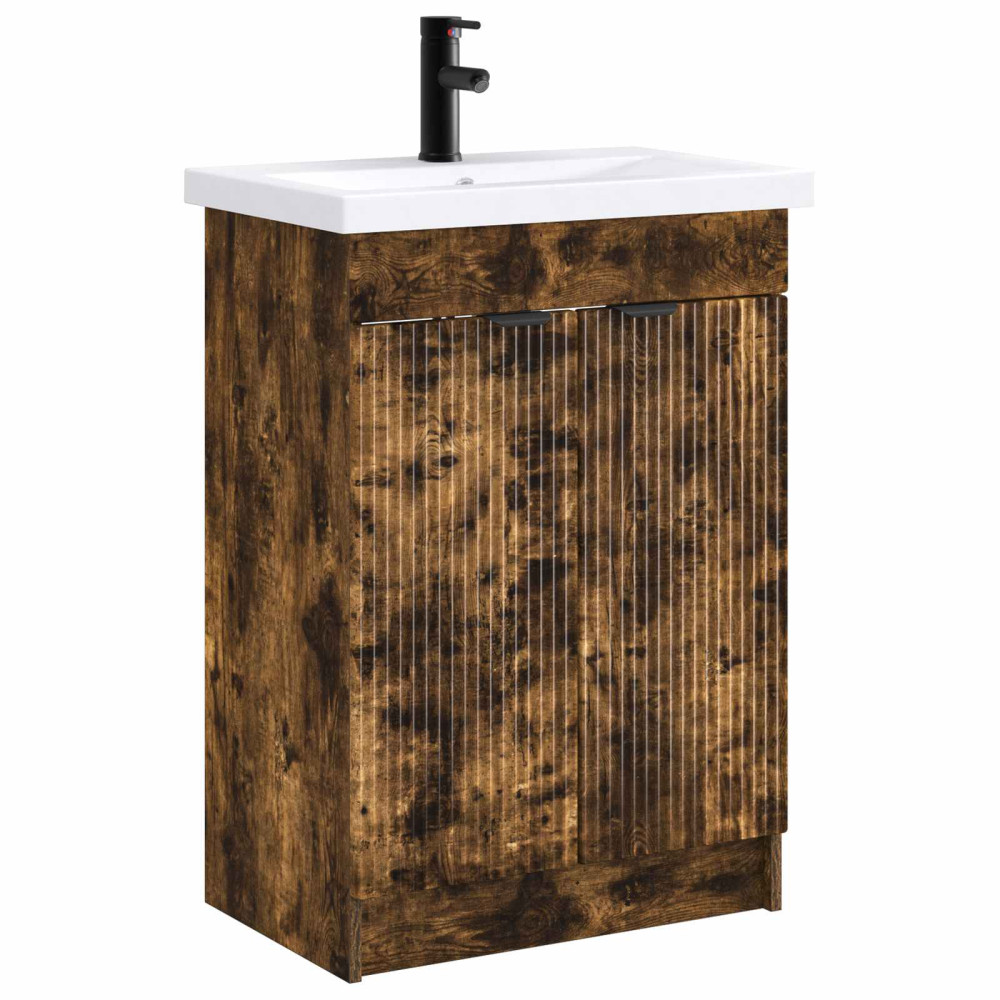 Produktbild för Badrumsmöbelset Rökt ek 56 x 37,5 x 81 cm Konstruerat trä