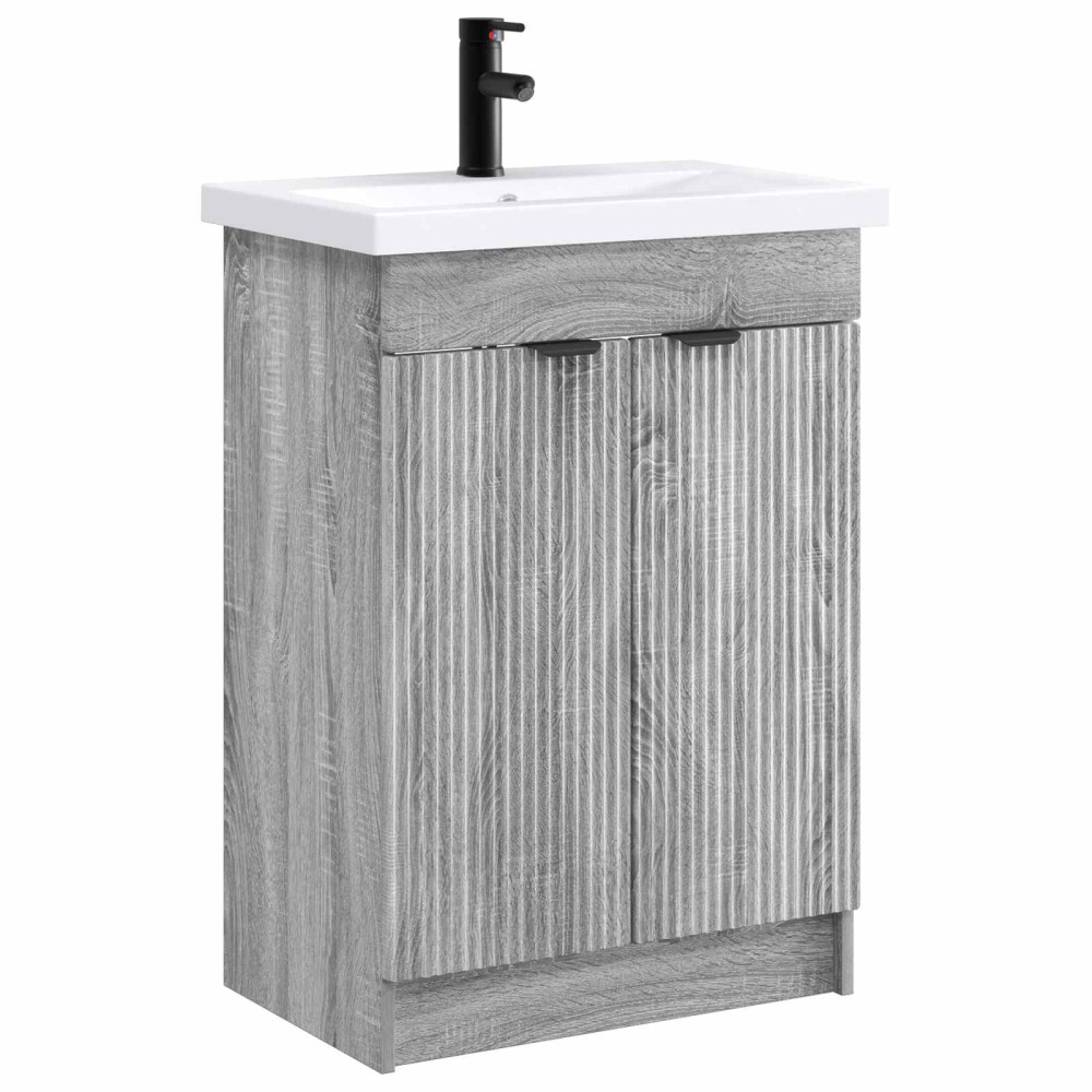 Produktbild för Badrumsmöbelset Grå Sonoma 56 x 37,5 x 81 cm Konstruerat trä