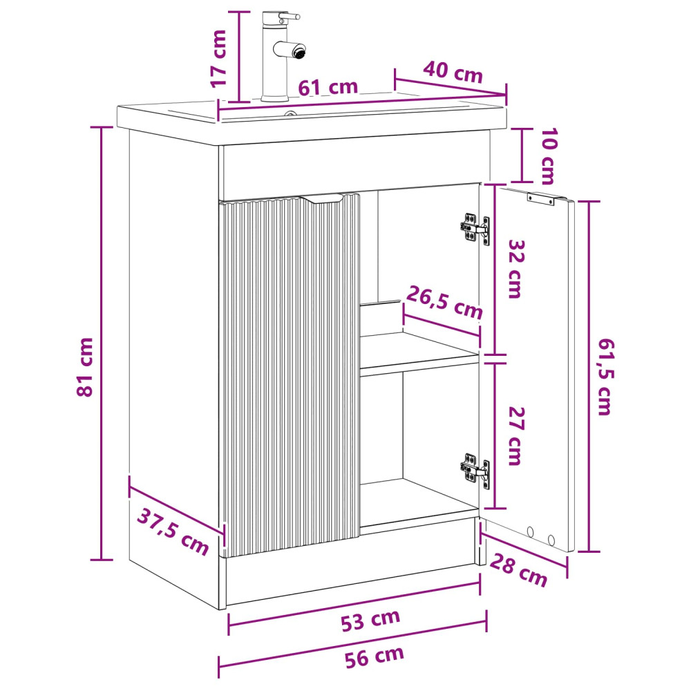 Produktbild för Badrumsmöbelset Artisan-ek 56 x 37,5 x 81 cm Konstruerat trä