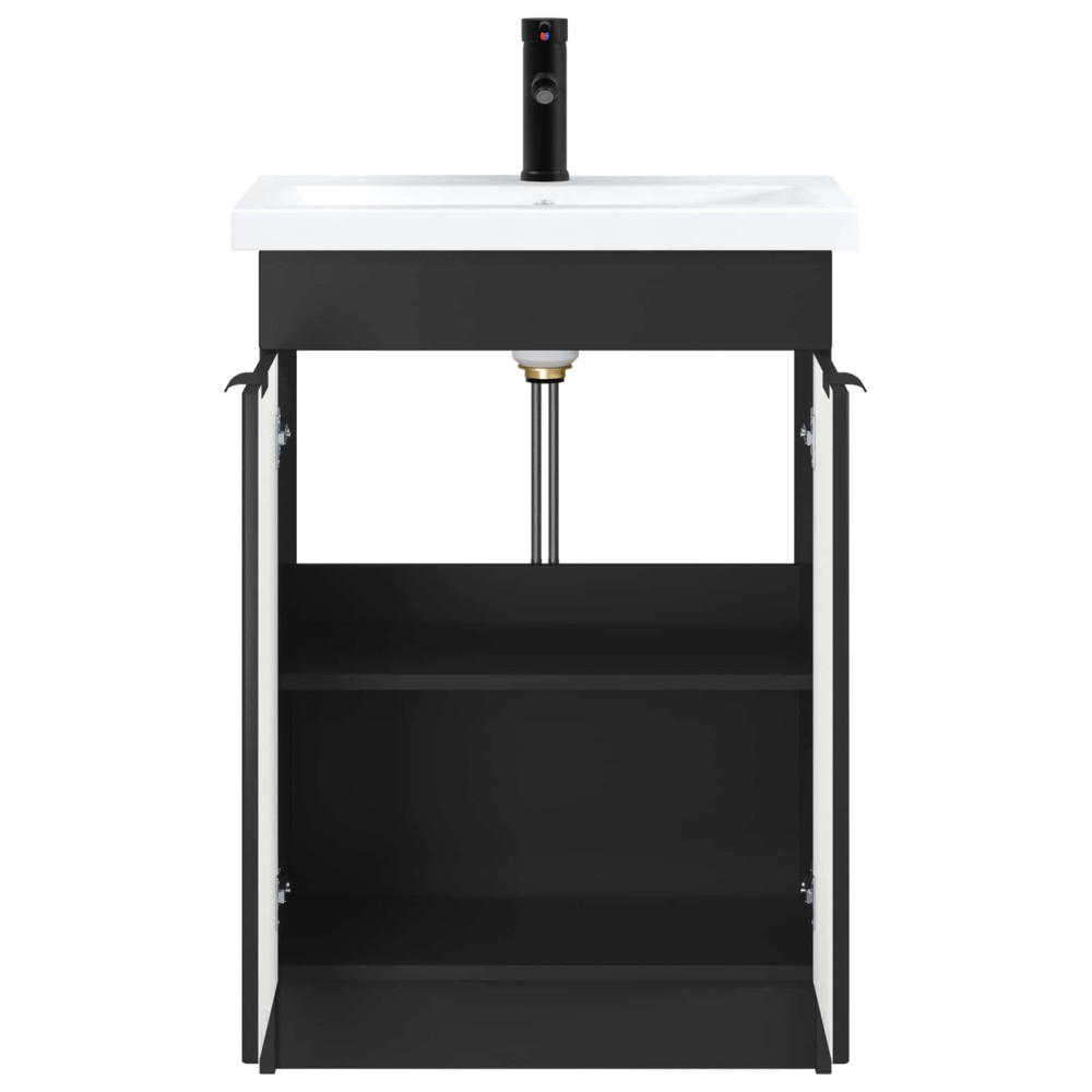 Produktbild för Badrumsmöbelset Svart 78,5 x 37,5 x 81 cm Konstruerat trä
