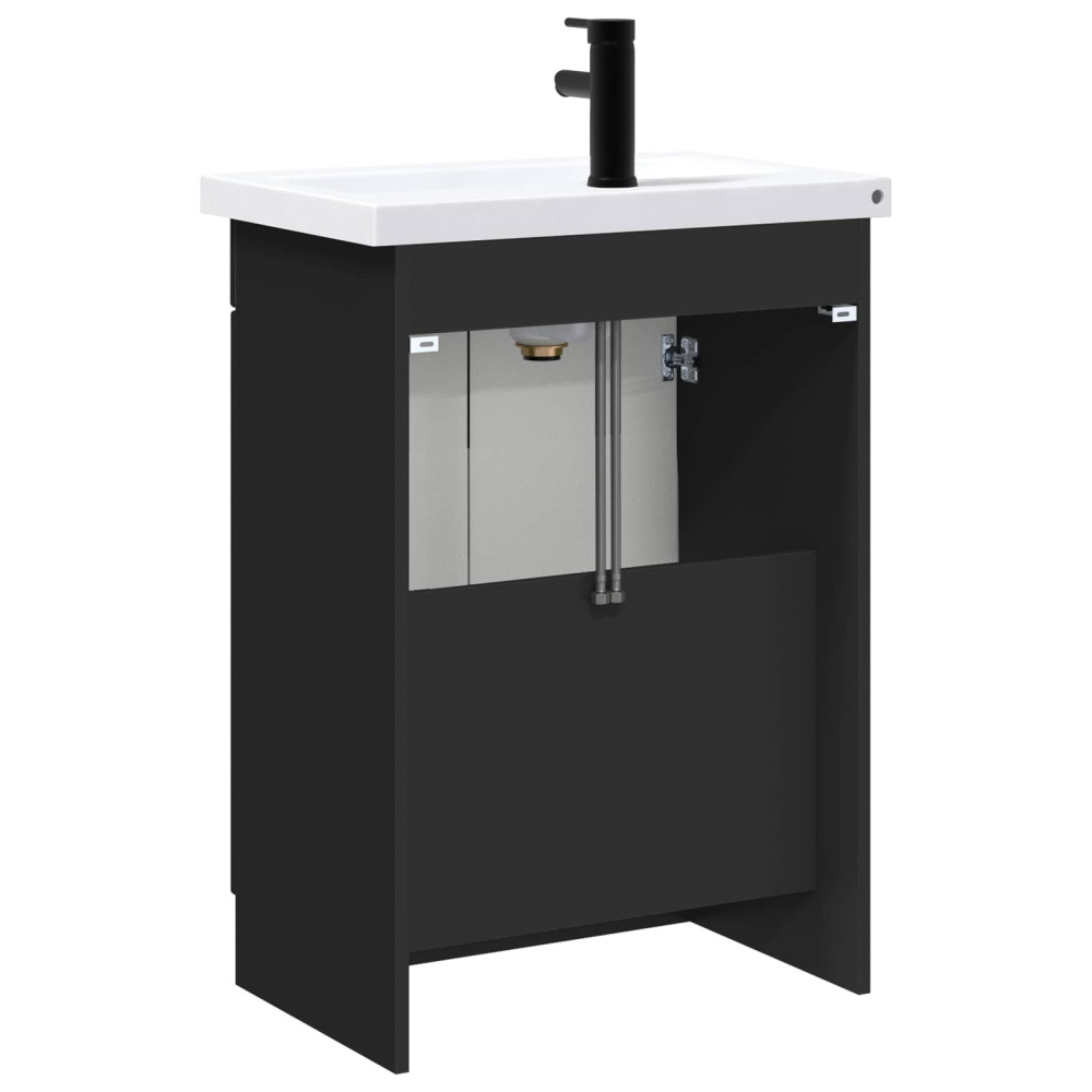 Produktbild för Badrumsmöbelset Svart 78,5 x 37,5 x 81 cm Konstruerat trä
