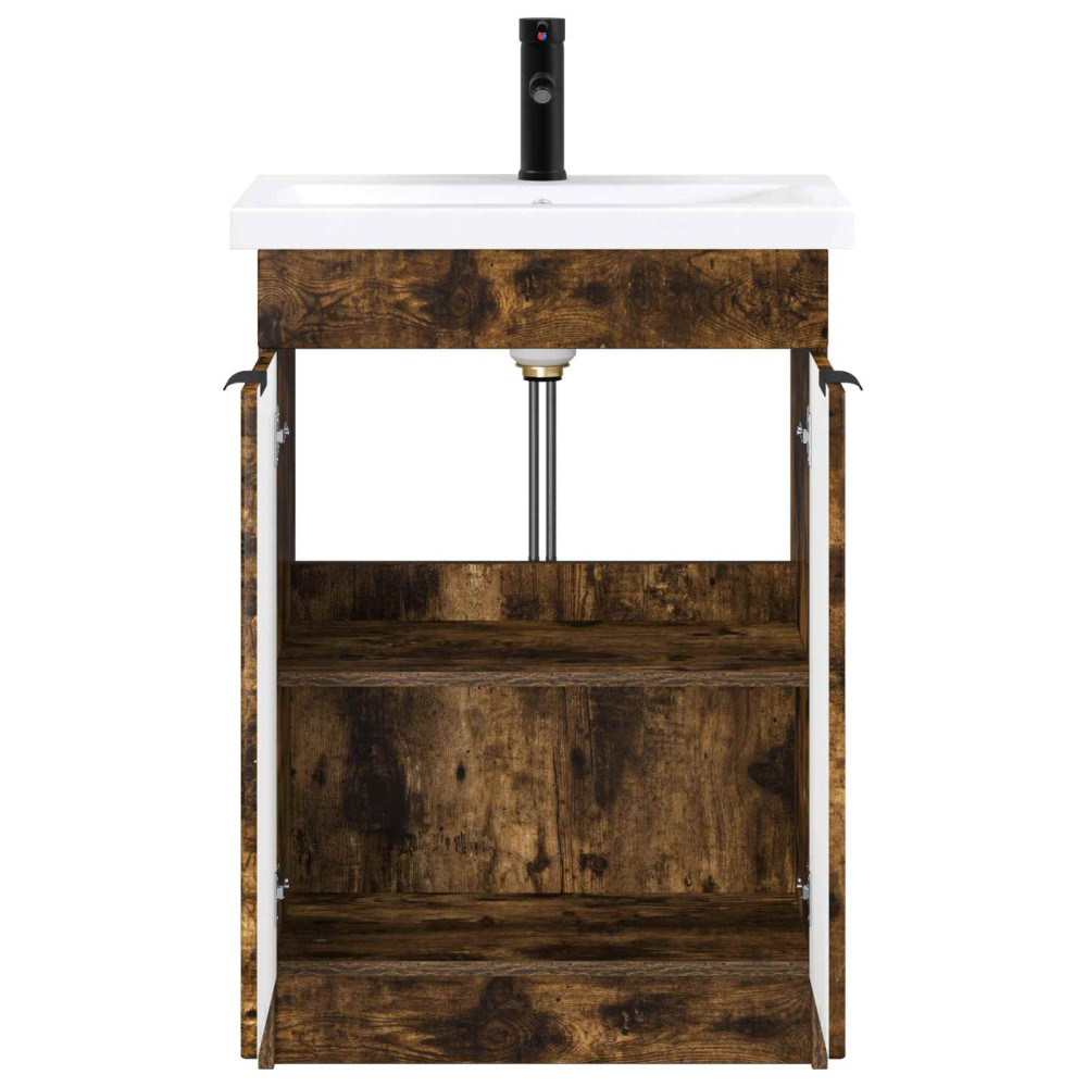 Produktbild för Badrumsmöbelset Rökt ek 78,5 x 37,5 x 81 cm Konstruerat trä
