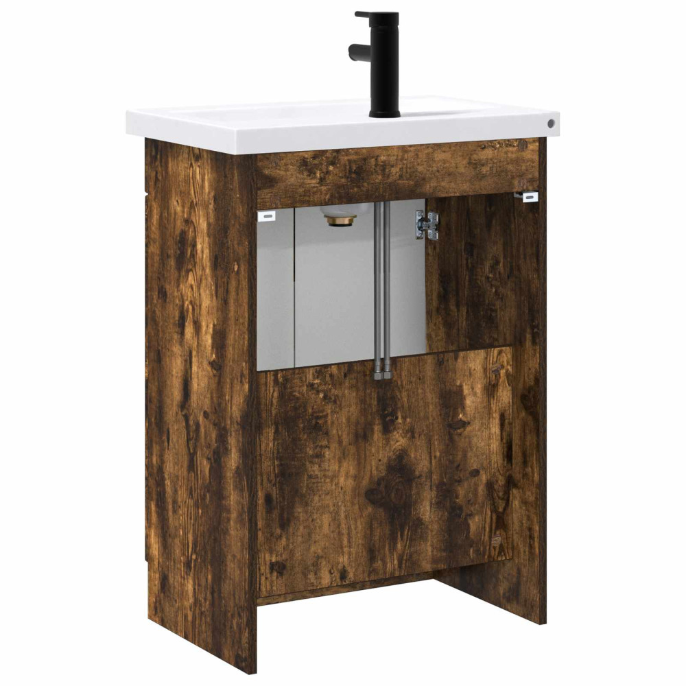 Produktbild för Badrumsmöbelset Rökt ek 78,5 x 37,5 x 81 cm Konstruerat trä
