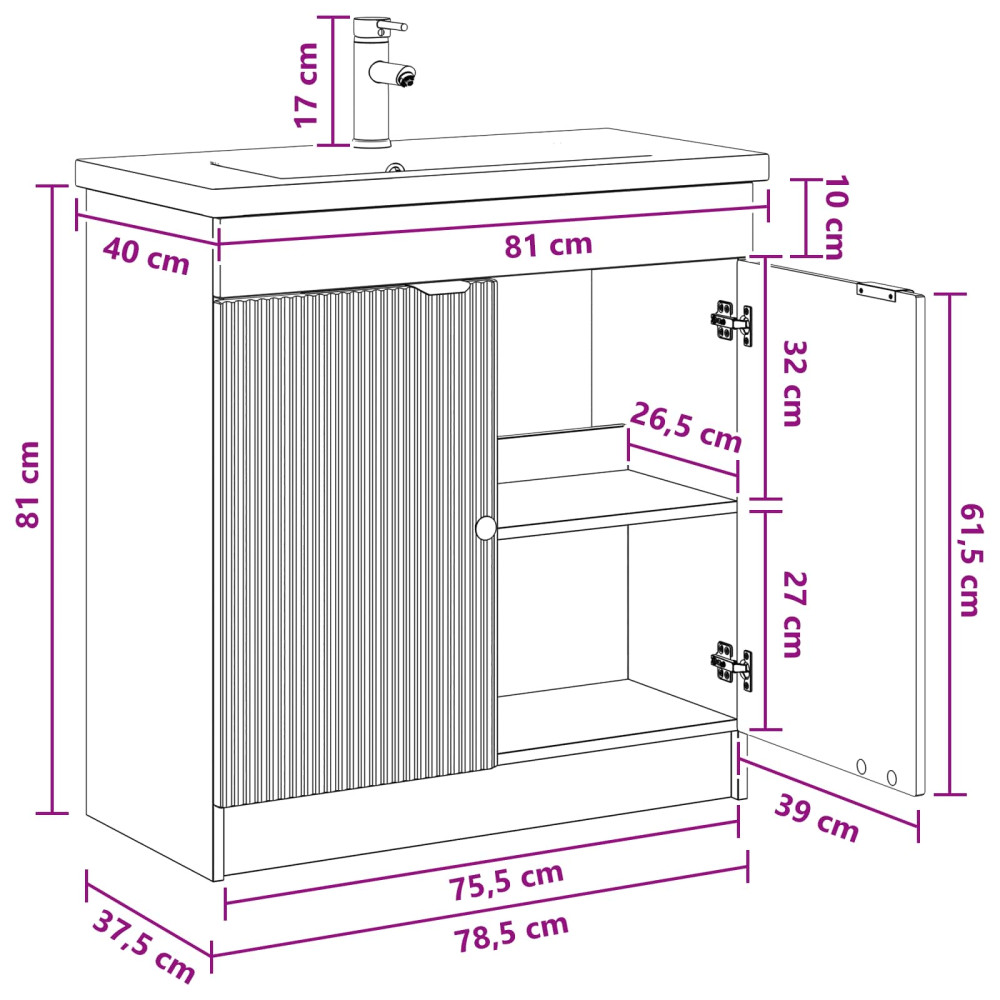 Produktbild för Badrumsmöbelset Artisan-ek 78,5 x 37,5 x 81 cm Konstruerat trä