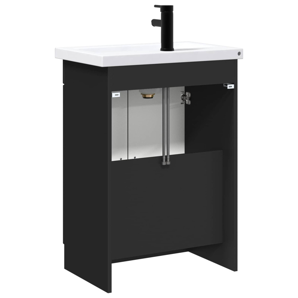 Produktbild för Badrumsmöbelset Svart 56 x 37,5 x 81 cm Konstruerat trä