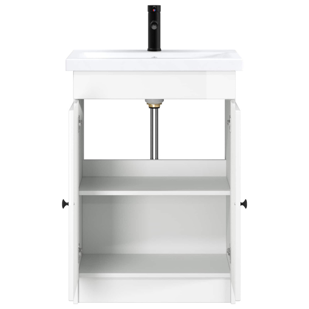 Produktbild för Badrumsmöbelset Vit högglans 56 x 37,5 x 81 cm Konstruerat trä