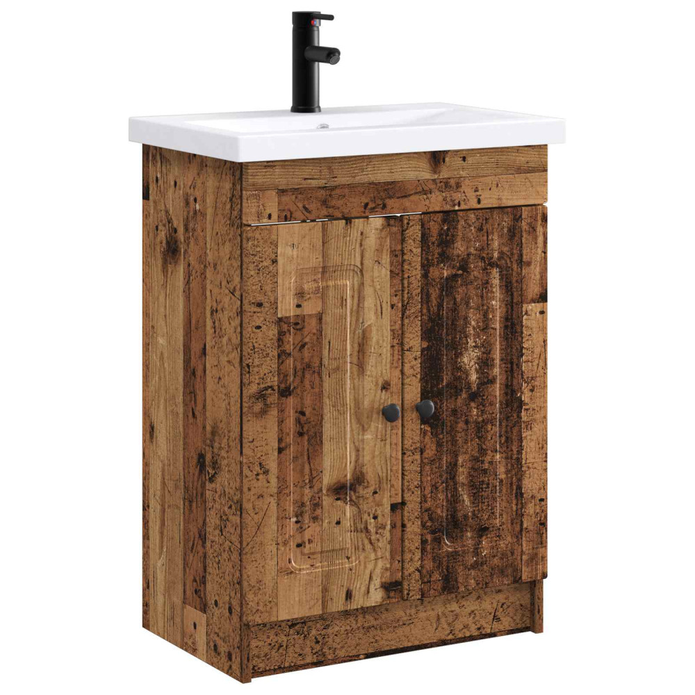Produktbild för Badrumsmöbelset Gammalt trä 56 x 37,5 x 81 cm Konstruerat trä
