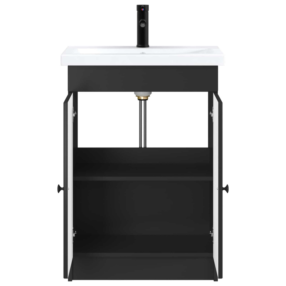 Produktbild för Badrumsmöbelset Svart 78,5 x 37,5 x 81 cm Konstruerat trä