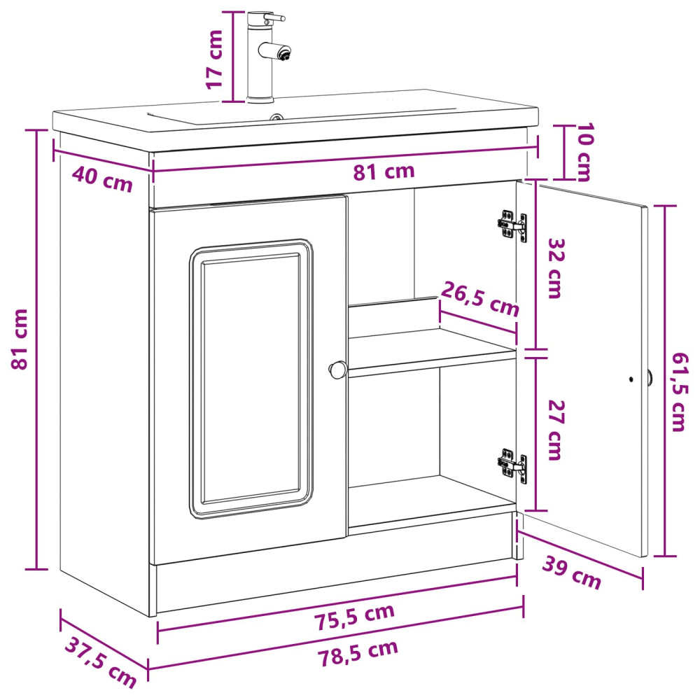 Produktbild för Badrumsmöbelset Betonggrå 78,5 x 37,5 x 81 cm Konstruerat trä