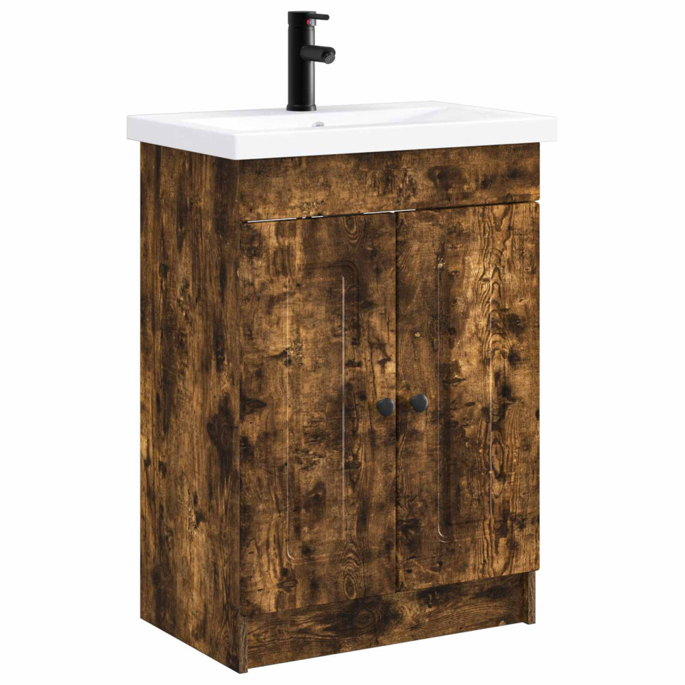 Produktbild för Badrumsmöbelset Rökt ek 78,5 x 37,5 x 81 cm Konstruerat trä