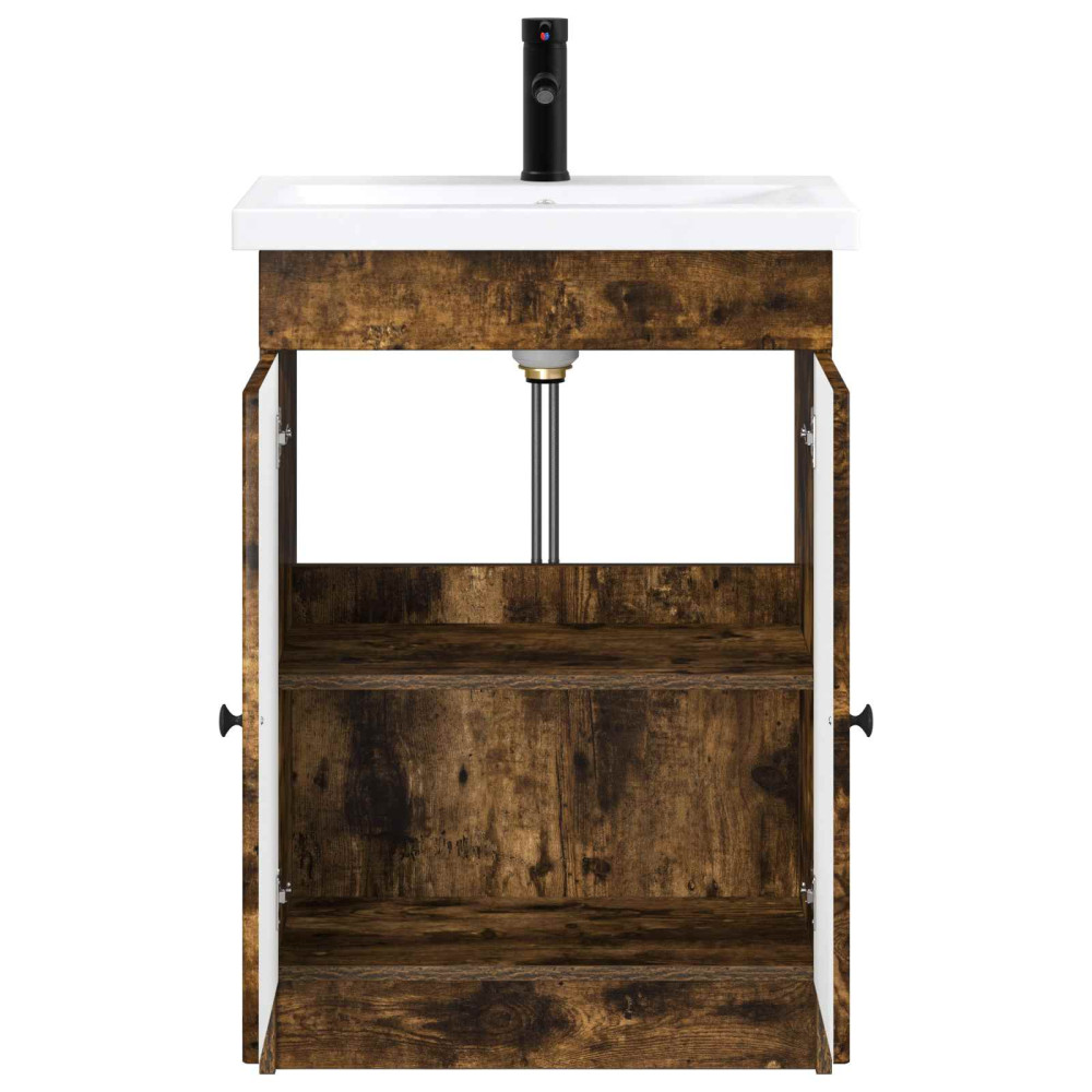 Produktbild för Badrumsmöbelset Rökt ek 78,5 x 37,5 x 81 cm Konstruerat trä