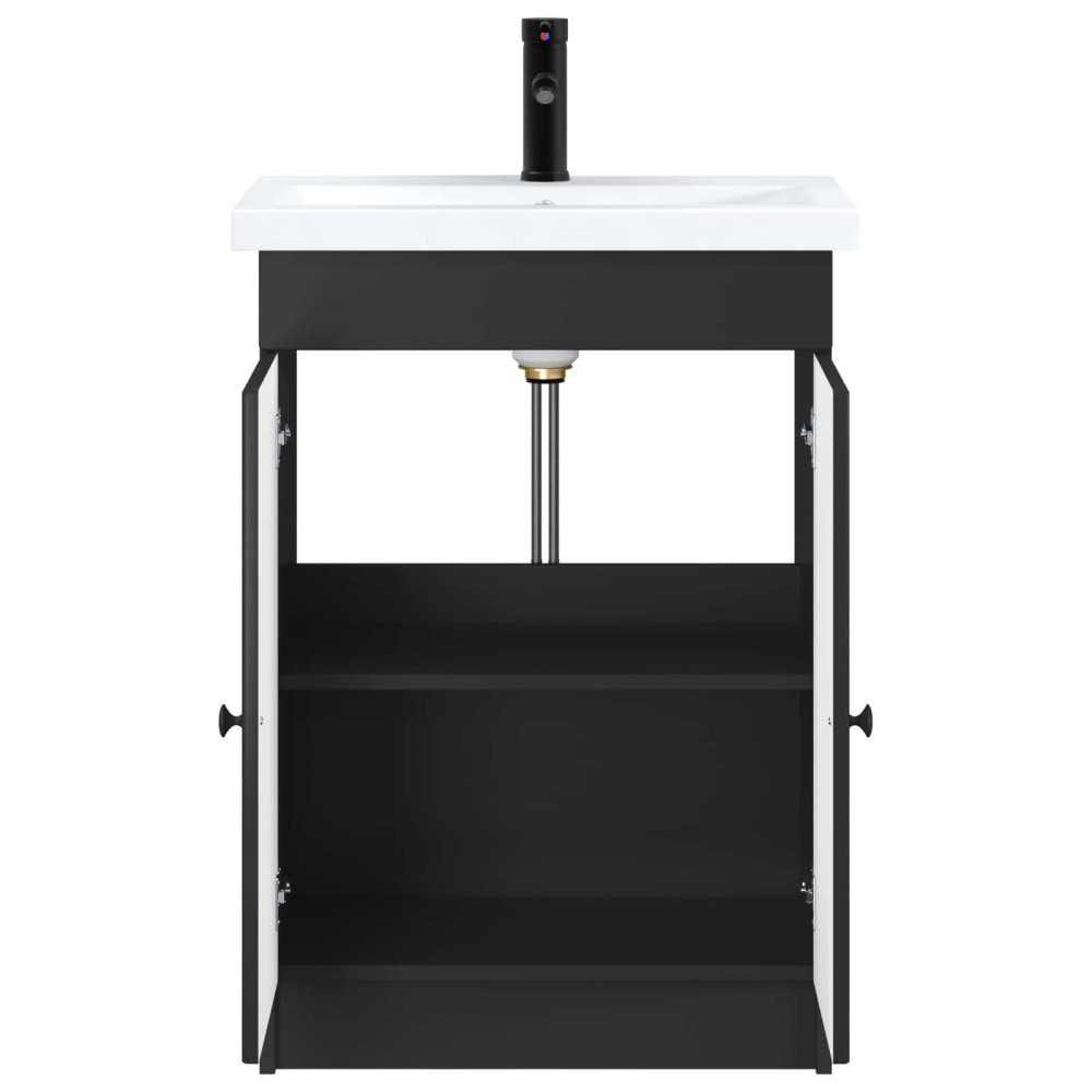 Produktbild för Badrumsmöbelset Svart 56 x 37,5 x 81 cm Konstruerat trä