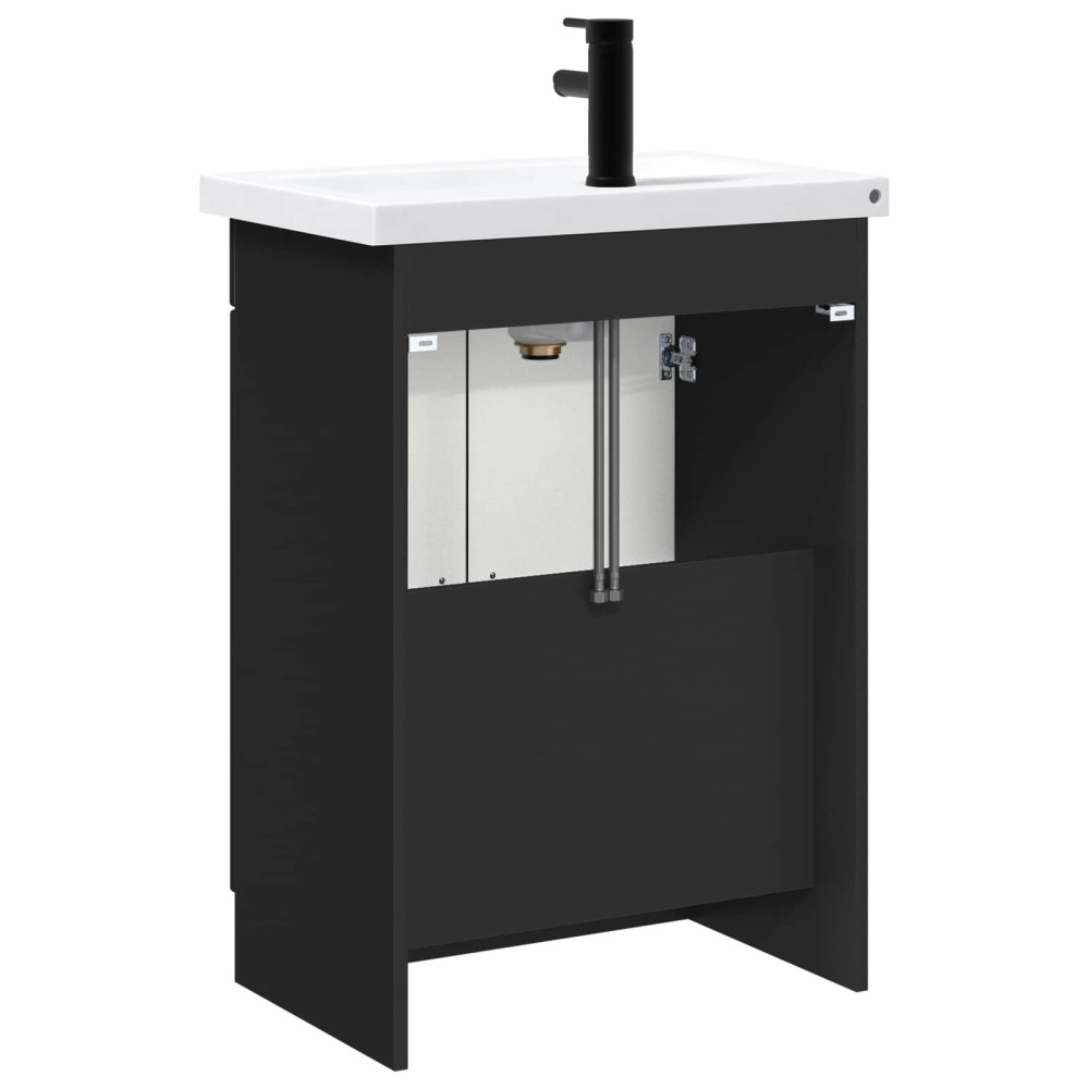 Produktbild för Badrumsmöbelset Svart 56 x 37,5 x 81 cm Konstruerat trä