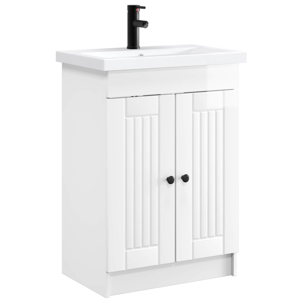 Produktbild för Badrumsmöbelset Vit högglans 56 x 37,5 x 81 cm Konstruerat trä