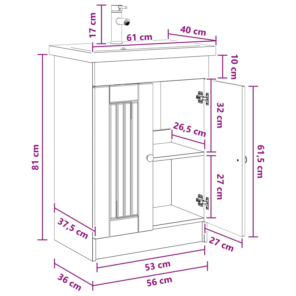 Produktbild för Badrumsmöbelset Rökt ek 56 x 37,5 x 81 cm Konstruerat trä