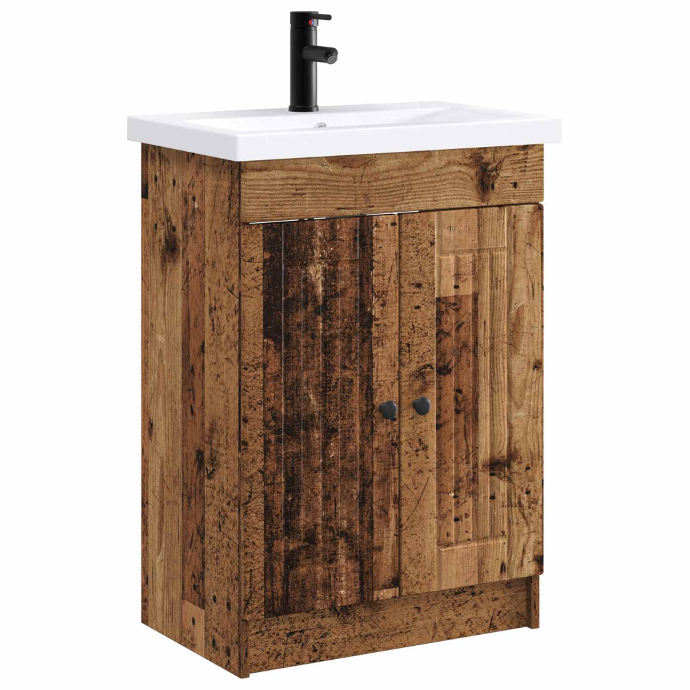 Produktbild för Badrumsmöbelset Gammalt trä 56 x 37,5 x 81 cm Konstruerat trä