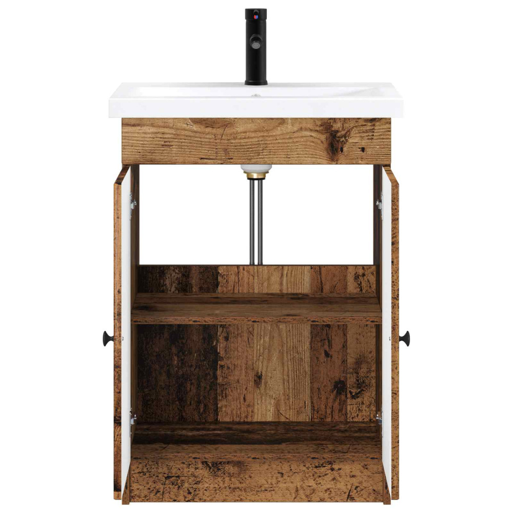 Produktbild för Badrumsmöbelset Gammalt trä 56 x 37,5 x 81 cm Konstruerat trä