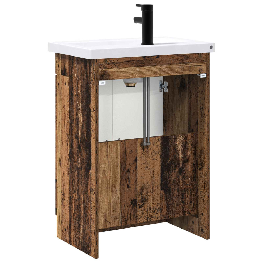 Produktbild för Badrumsmöbelset Gammalt trä 56 x 37,5 x 81 cm Konstruerat trä