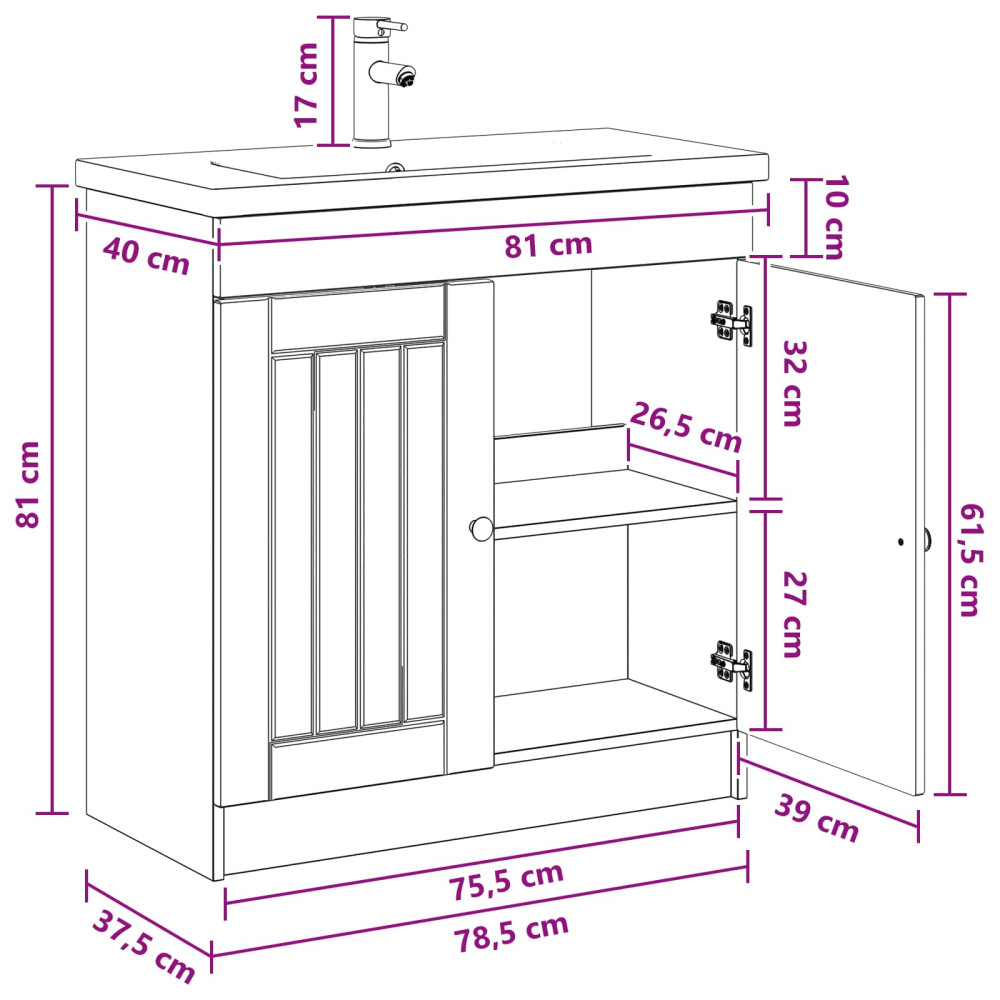 Produktbild för Badrumsmöbelset Sonoma-ek 78,5 x 37,5 x 81 cm Konstruerat trä