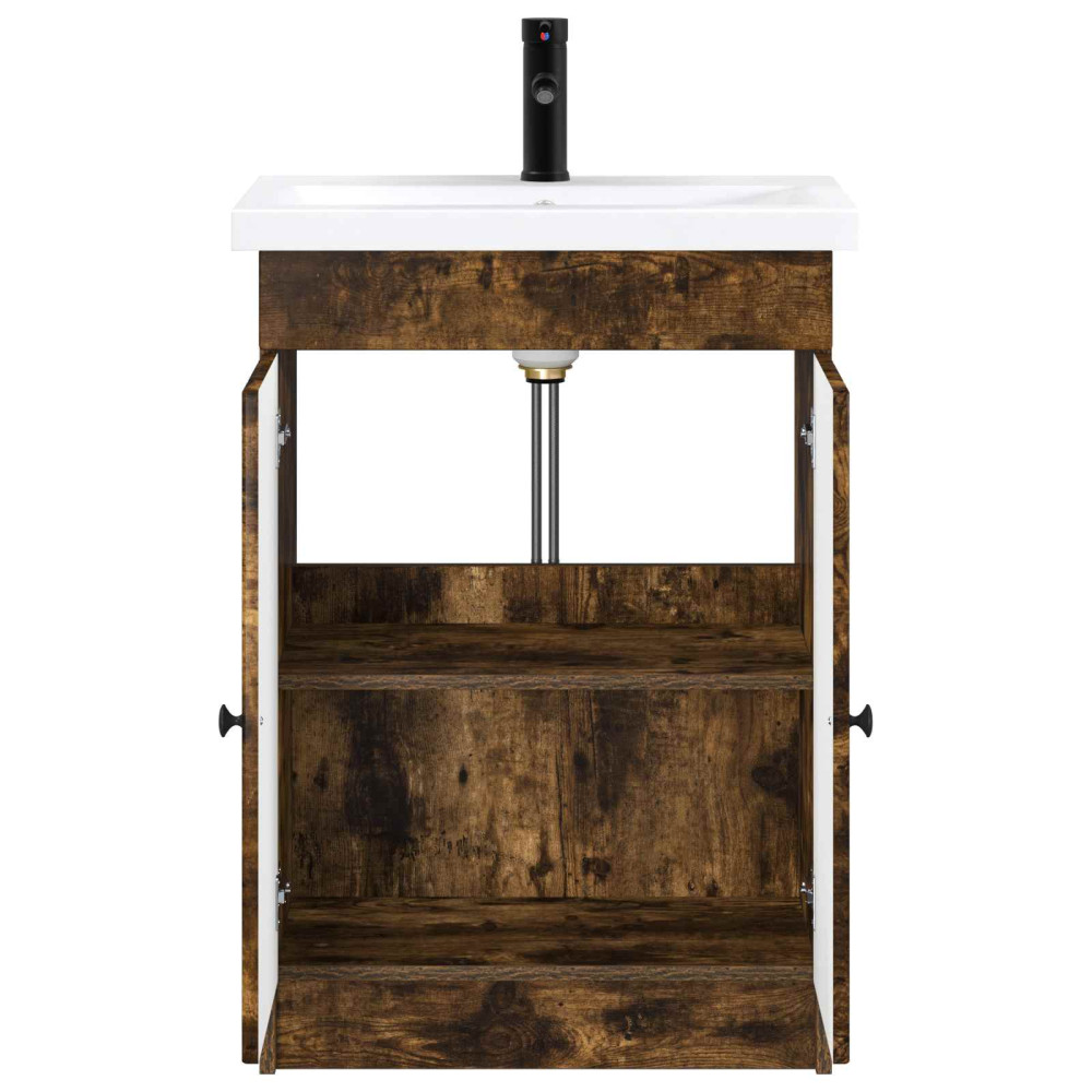 Produktbild för Badrumsmöbelset Rökt ek 78,5 x 37,5 x 81 cm Konstruerat trä