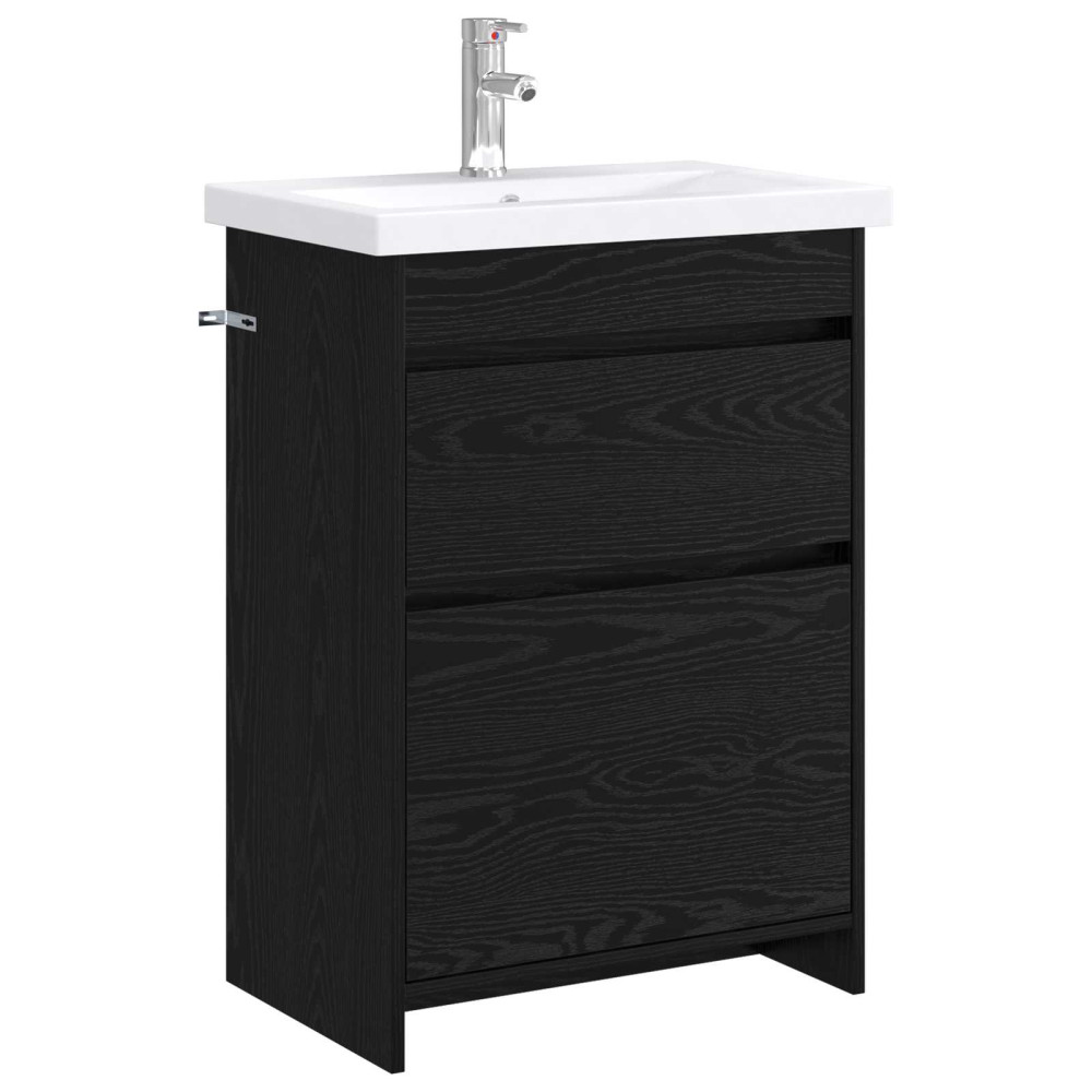 Produktbild för Badrumsmöbelset Svart ek 61 x 40 x 84,5 cm Konstruerat trä