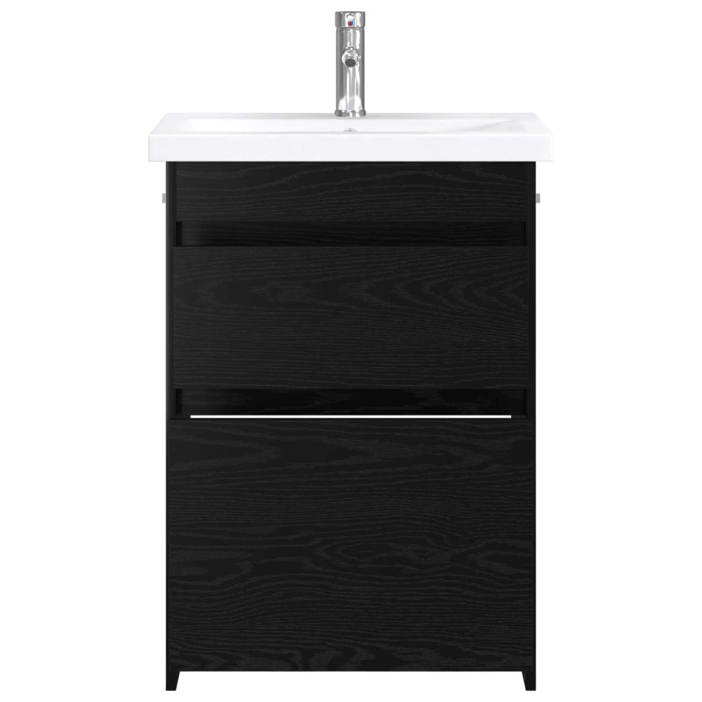 Produktbild för Badrumsmöbelset Svart ek 61 x 40 x 84,5 cm Konstruerat trä