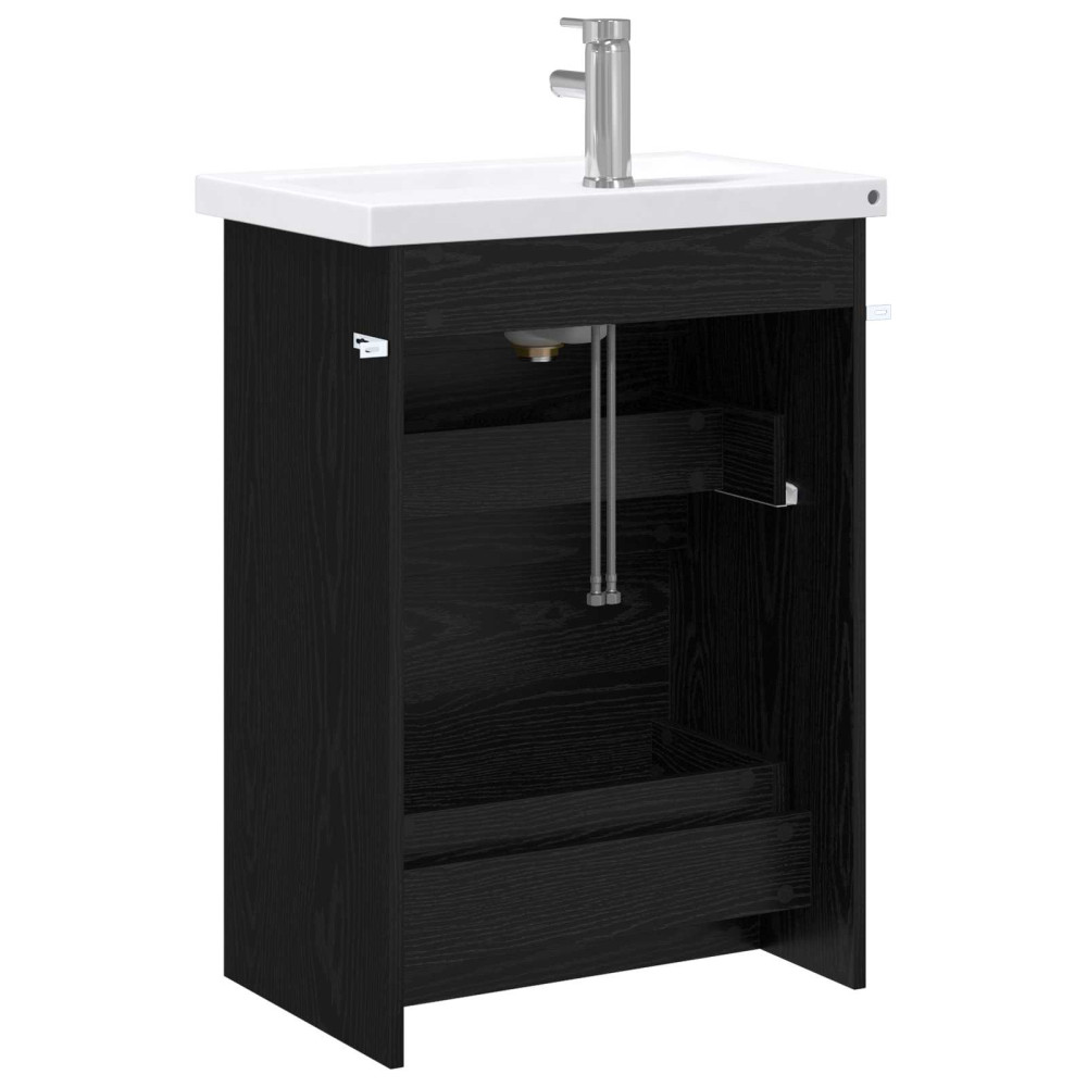 Produktbild för Badrumsmöbelset Svart ek 61 x 40 x 84,5 cm Konstruerat trä