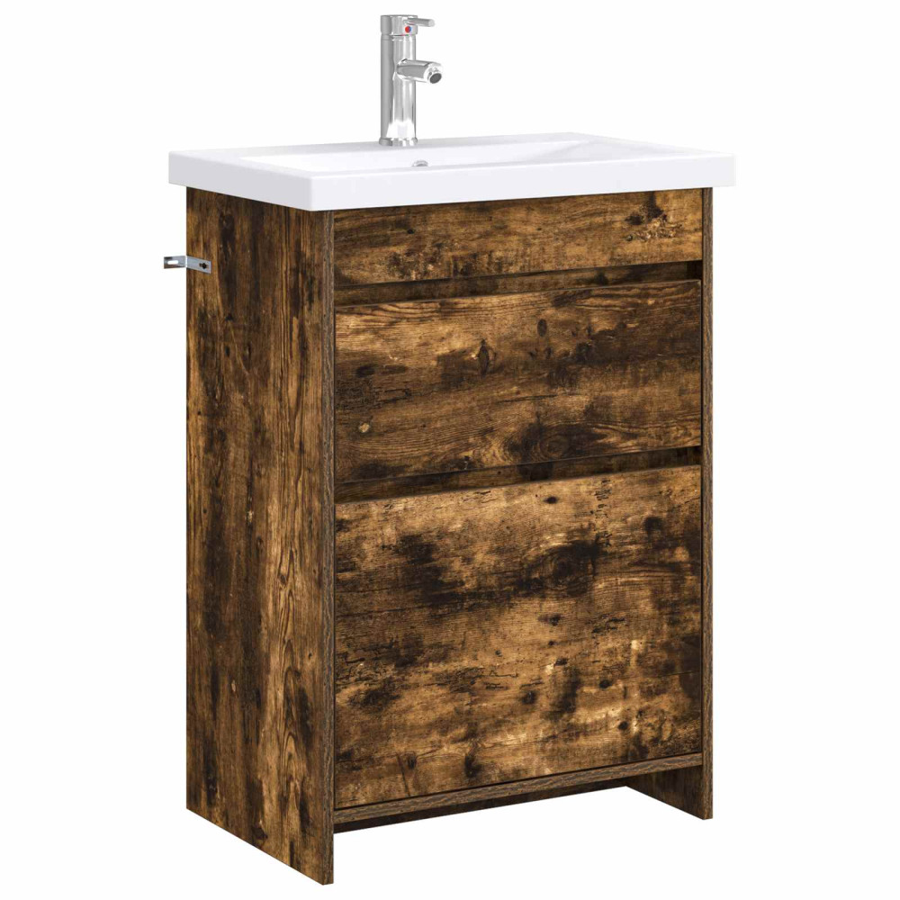 Produktbild för Badrumsmöbelset Rökt ek 61 x 40 x 84,5 cm Konstruerat trä