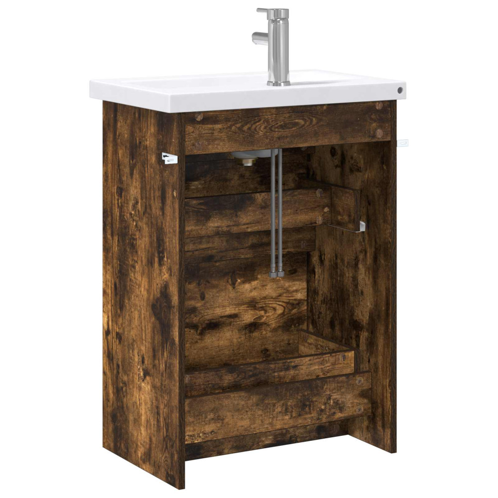 Produktbild för Badrumsmöbelset Rökt ek 61 x 40 x 84,5 cm Konstruerat trä