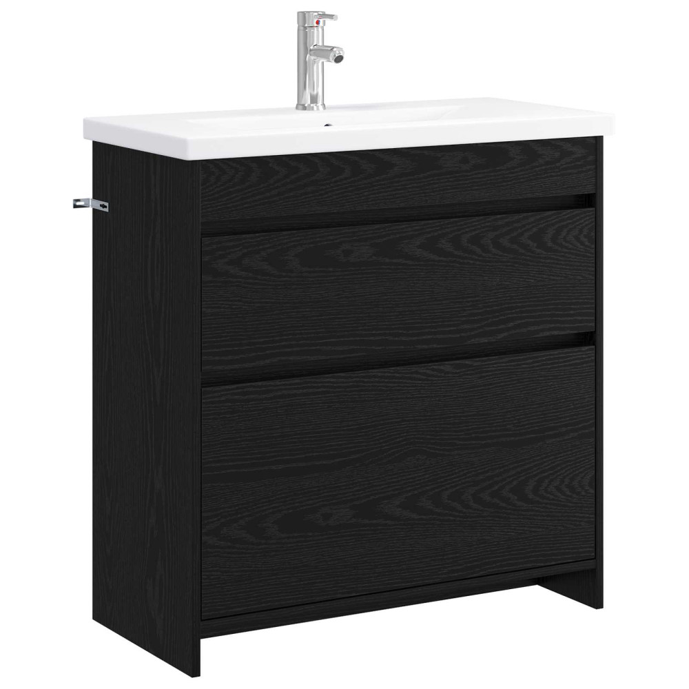 Produktbild för Badrumsmöbelset Svart ek 81 x 40 x 84,5 cm Konstruerat trä