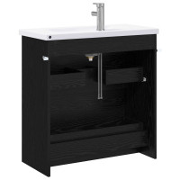 Produktbild för Badrumsmöbelset Svart ek 81 x 40 x 84,5 cm Konstruerat trä