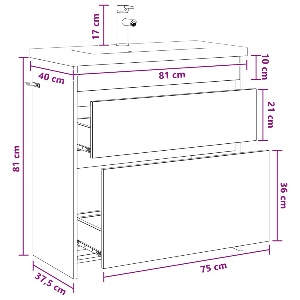 Produktbild för Badrumsmöbelset Svart ek 81 x 40 x 84,5 cm Konstruerat trä