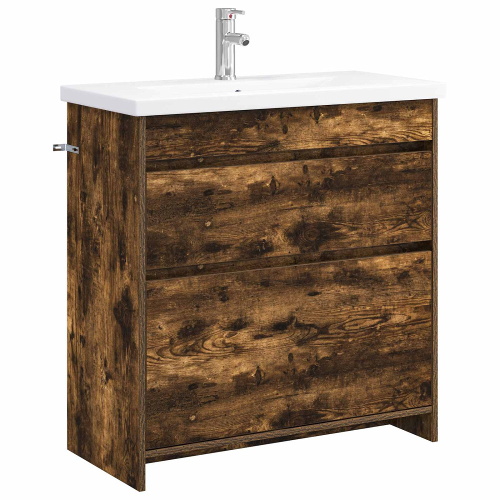 Produktbild för Badrumsmöbelset Rökt ek 81 x 40 x 84,5 cm Konstruerat trä