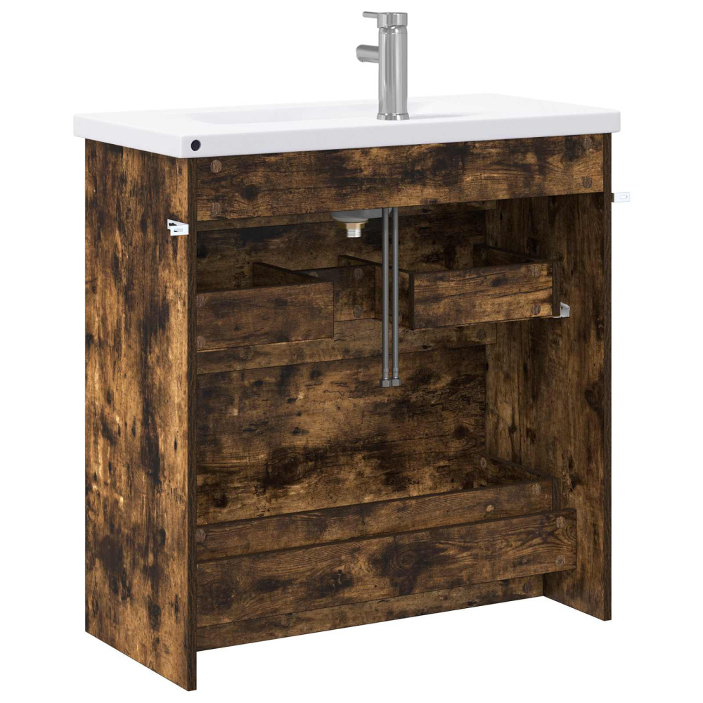 Produktbild för Badrumsmöbelset Rökt ek 81 x 40 x 84,5 cm Konstruerat trä