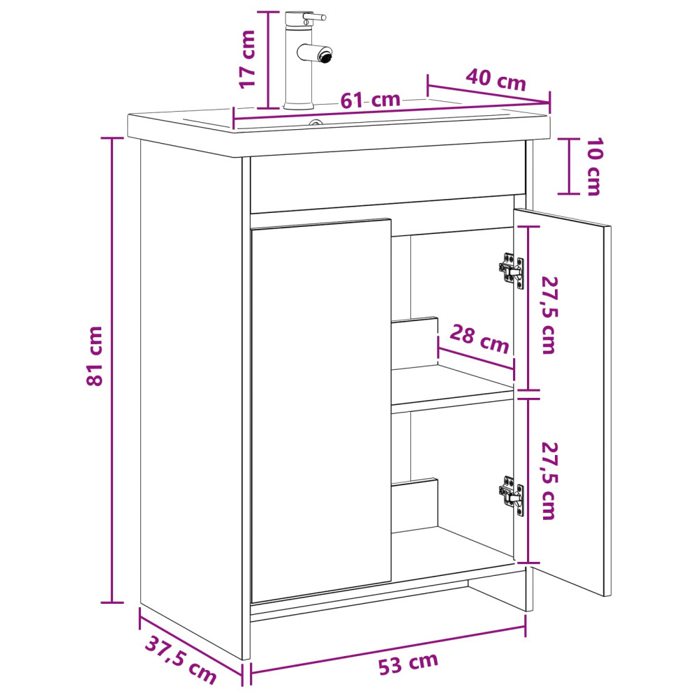Produktbild för Badrumsmöbelset Svart ek 61 x 40 x 84,5 cm Konstruerat trä