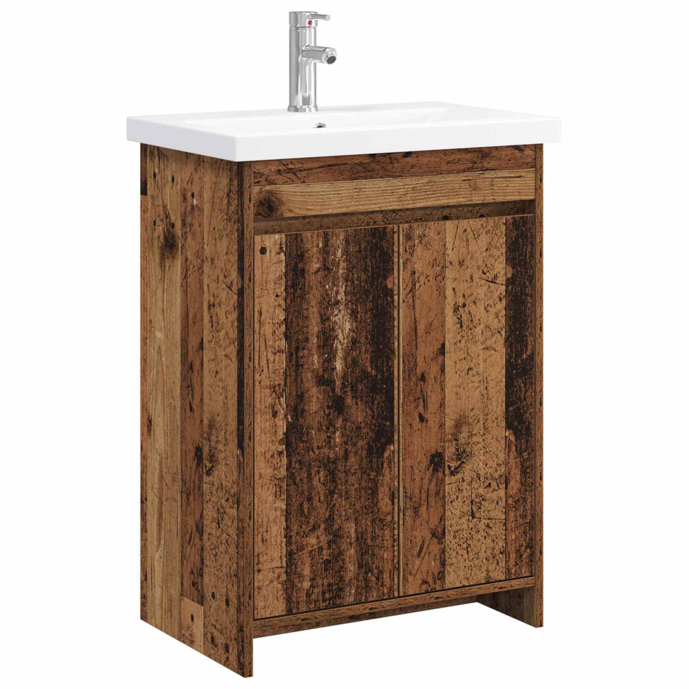Produktbild för Badrumsmöbelset Gammalt trä 61 x 40 x 84,5 cm Konstruerat trä