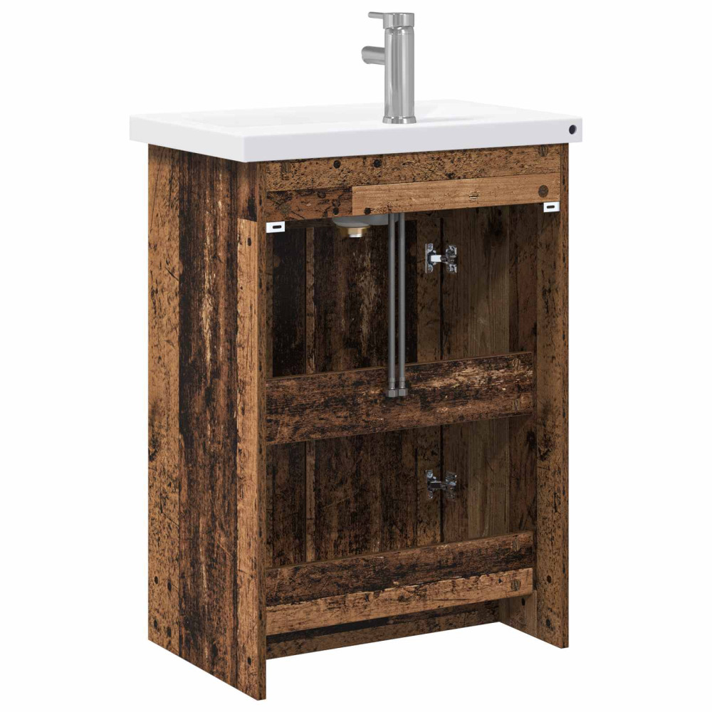 Produktbild för Badrumsmöbelset Gammalt trä 61 x 40 x 84,5 cm Konstruerat trä