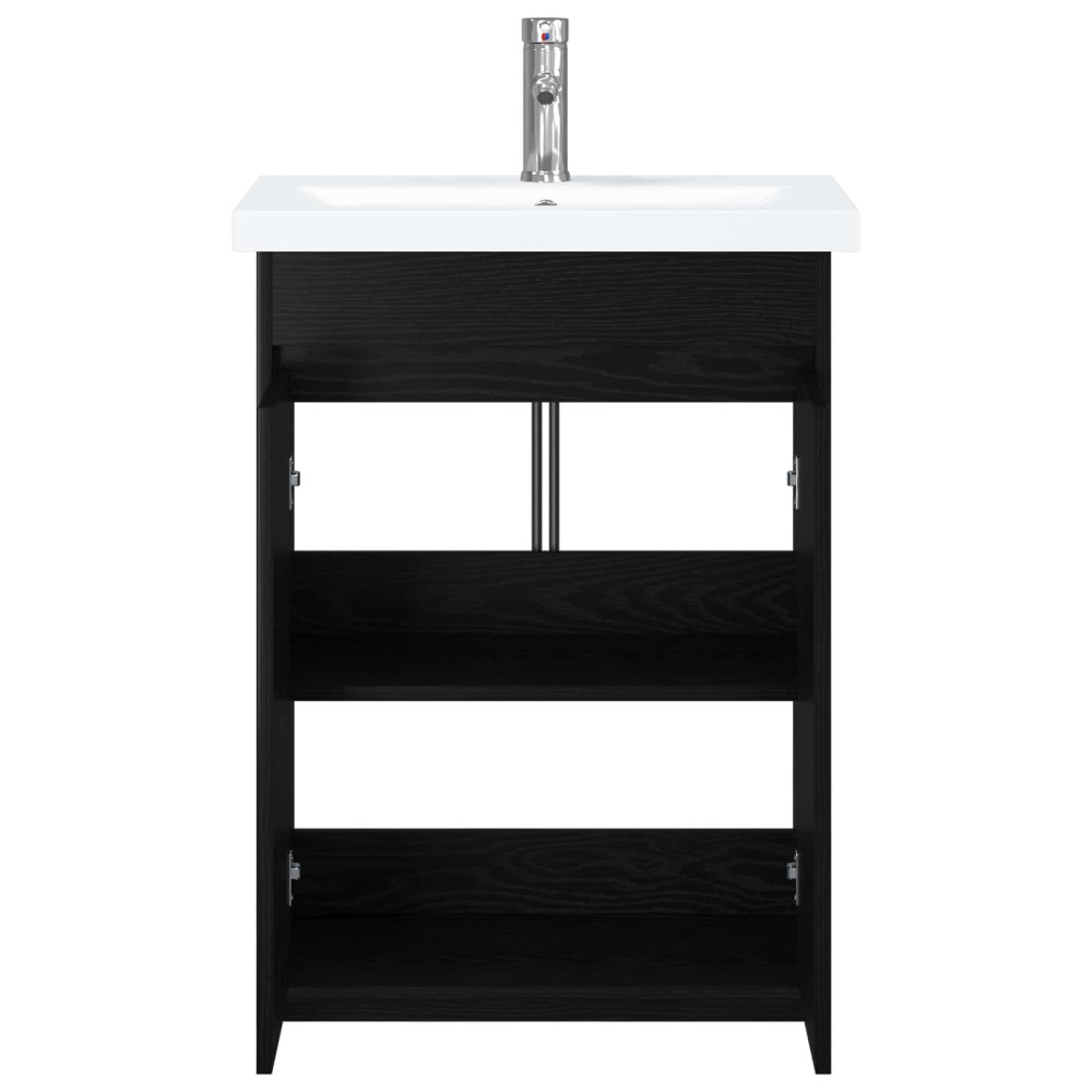 Produktbild för Badrumsmöbelset Svart ek 81 x 40 x 84,5 cm Konstruerat trä