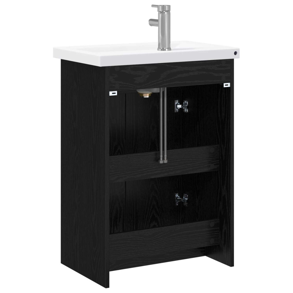 Produktbild för Badrumsmöbelset Svart ek 81 x 40 x 84,5 cm Konstruerat trä