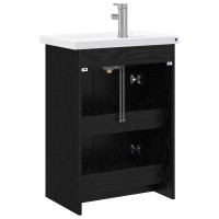 Produktbild för Badrumsmöbelset Svart ek 81 x 40 x 84,5 cm Konstruerat trä