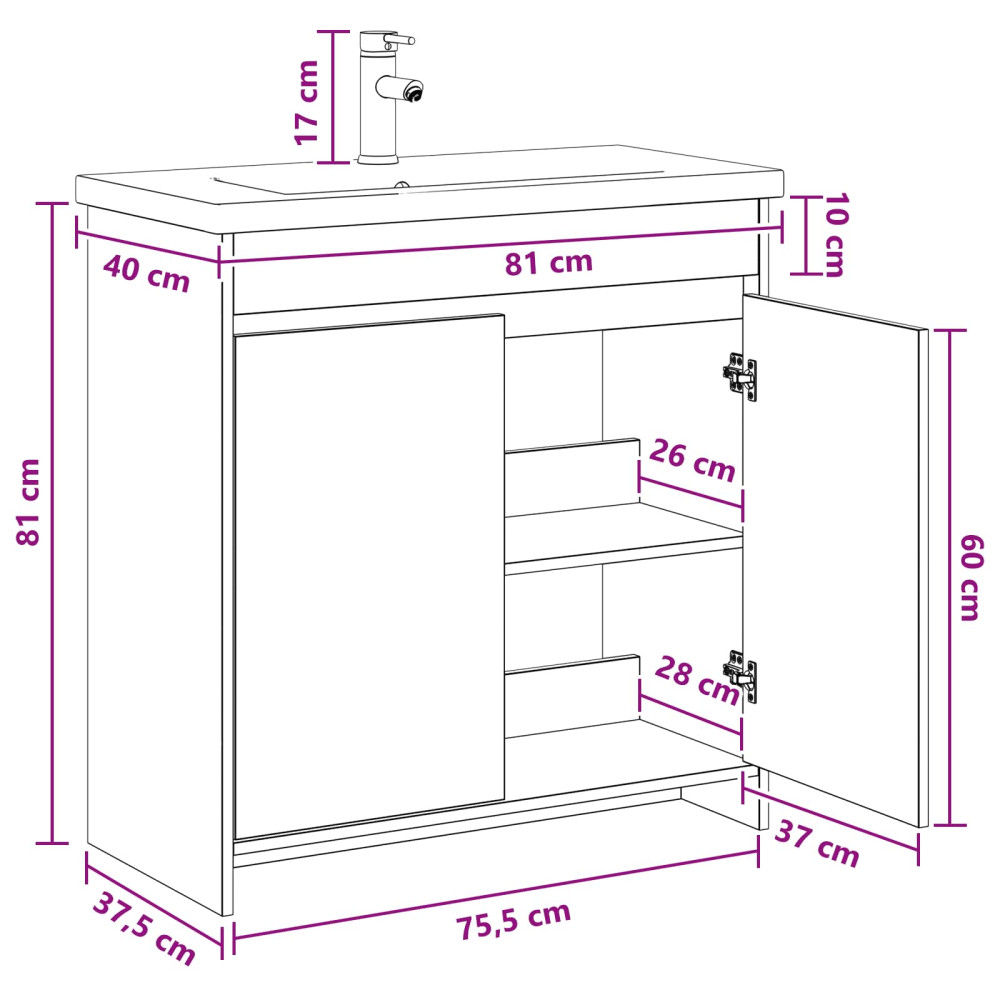Produktbild för Badrumsmöbelset Svart ek 81 x 40 x 84,5 cm Konstruerat trä