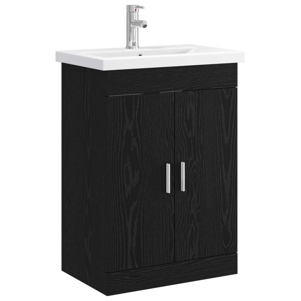 Produktbild för Badrumsmöbelset Svart ek 61 x 40 x 84,5 cm Konstruerat trä