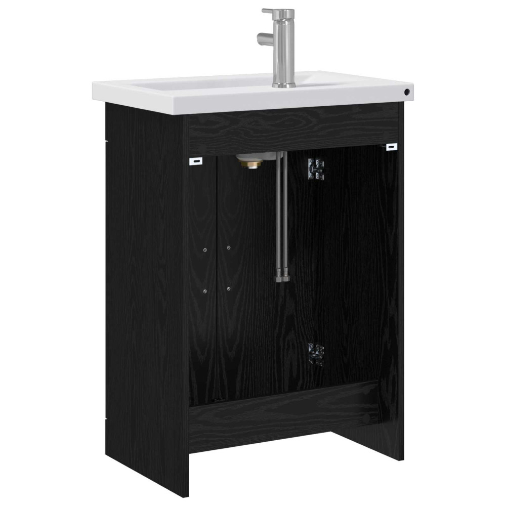 Produktbild för Badrumsmöbelset Svart ek 61 x 40 x 84,5 cm Konstruerat trä